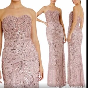 Mac Duggal Strapless Pink Sequin Dress